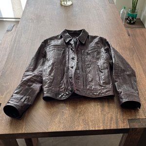 John Varvatos Crinkled Leather Trucker Jacket Red 50 EU